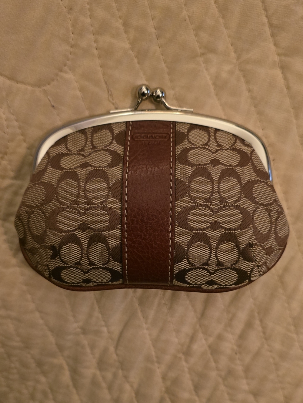 Coach Signature Vintage Monogram Canvas Kiss-Lock Coin Purse - Brown/Tan NWT